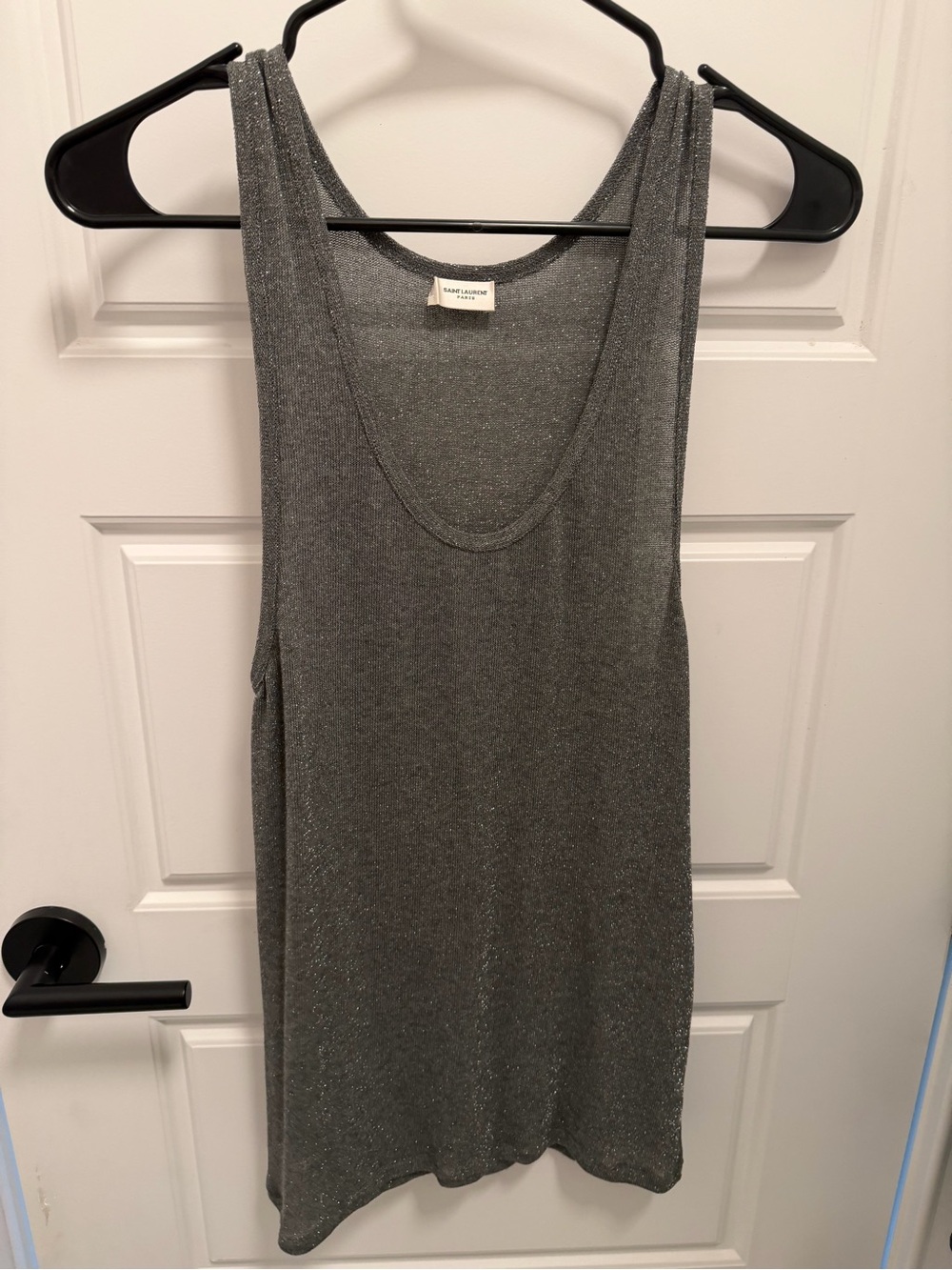 Saint Laurent Silver Metallic Scoop Neck Tank